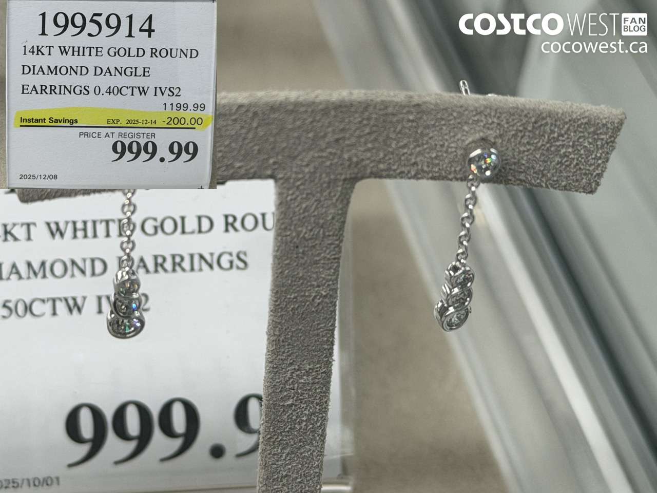 1995914 14KT WHITE GOLD ROUND DIAMOND DANGLE EARRINGS 0.40CTW IVS2 ($200.00 INSTANT SAVINGS EXPIRES ON 2025-12-14) $999.99