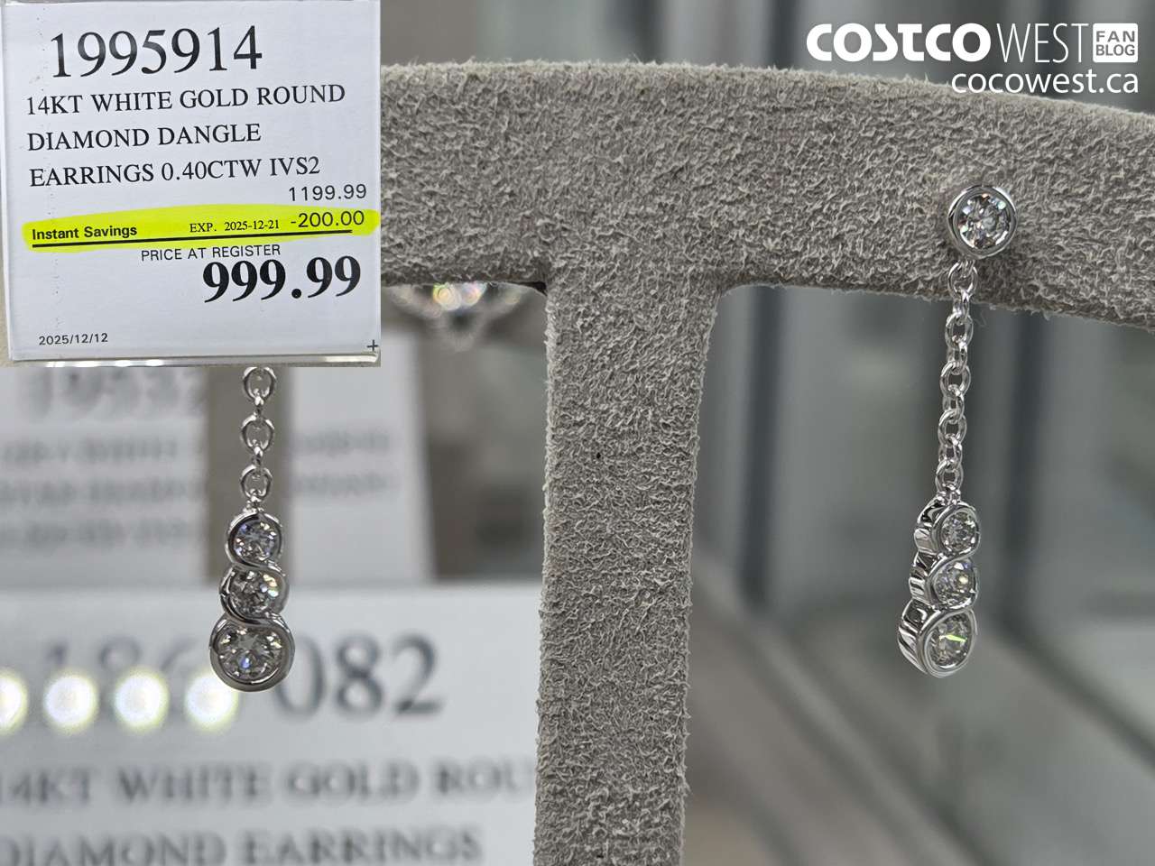 1995914 14KT WHITE GOLD ROUND DIAMOND DANGLE EARRINGS 0.40CTW IVS2 ($200.00 INSTANT SAVINGS EXPIRES ON 2025-12-21) $999.99