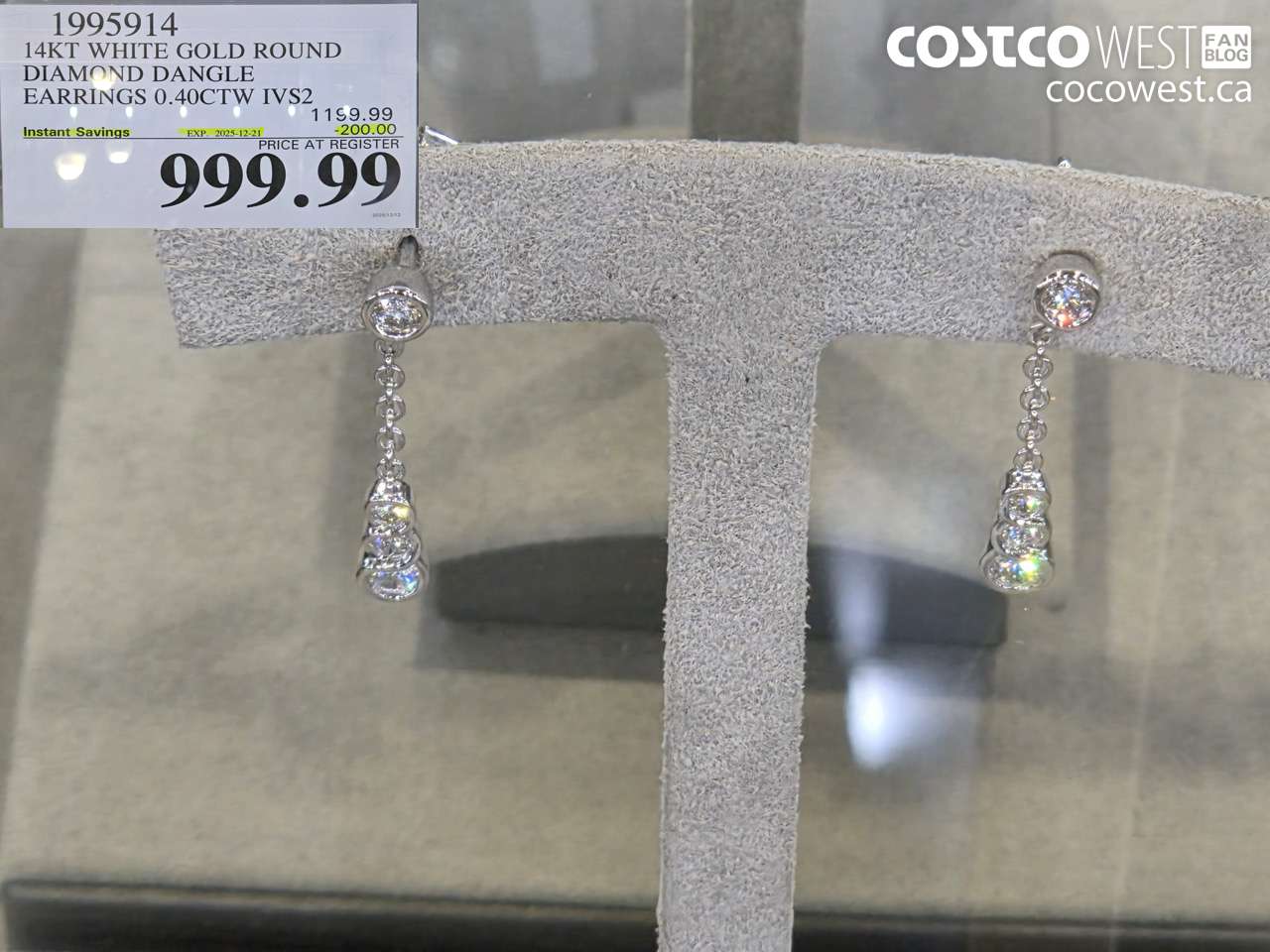 1995914 14KT WHITE GOLD ROUND DIAMOND DANGLE EARRINGS 0.40CTW IVS2 ($200.00 INSTANT SAVINGS EXPIRES ON 2025-12-21) $999.99
