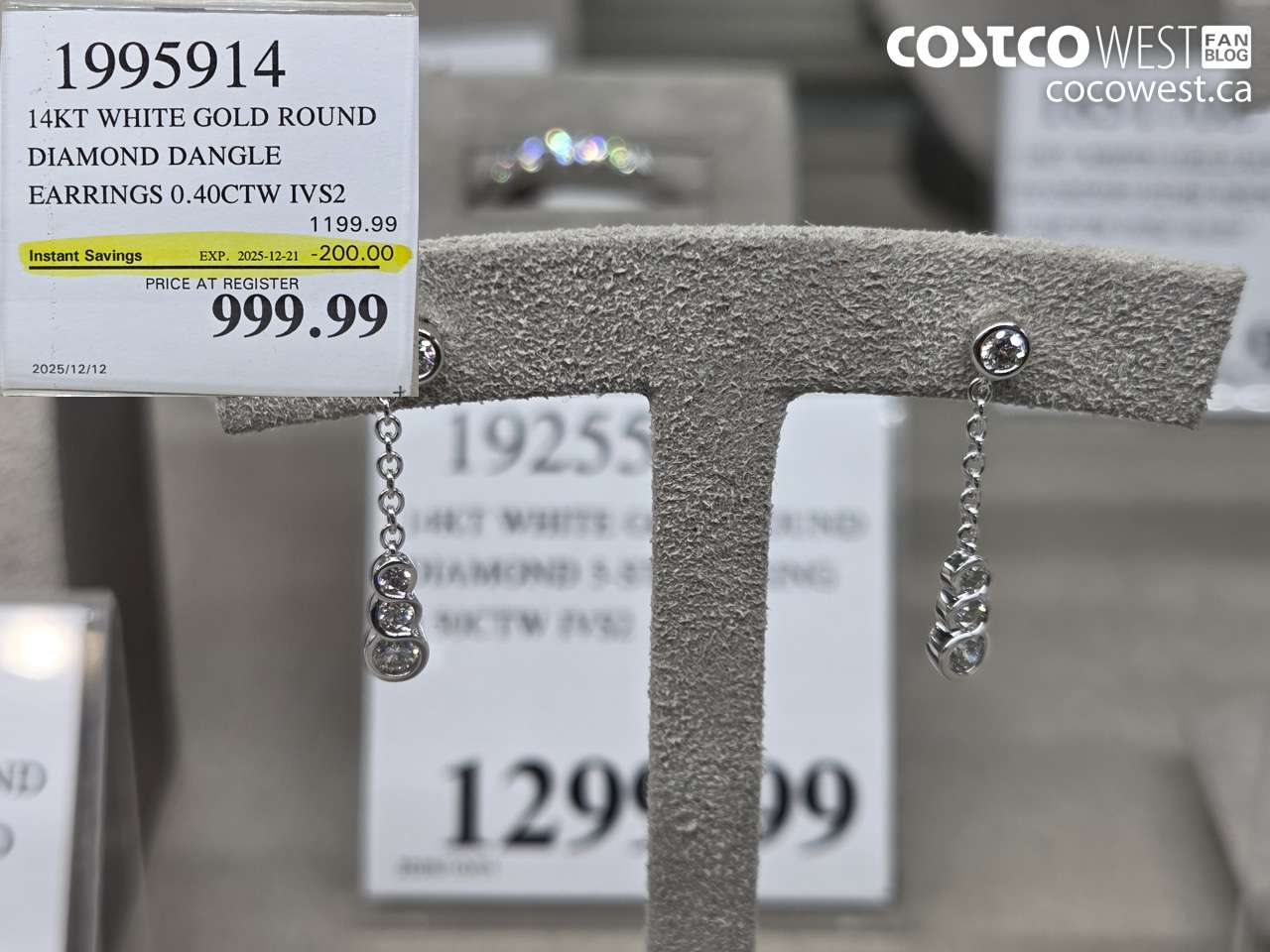1995914 14KT WHITE GOLD ROUND DIAMOND DANGLE EARRINGS 0.40CTW IVS2 ($200.00 INSTANT SAVINGS EXPIRES ON 2025-12-21) $999.99