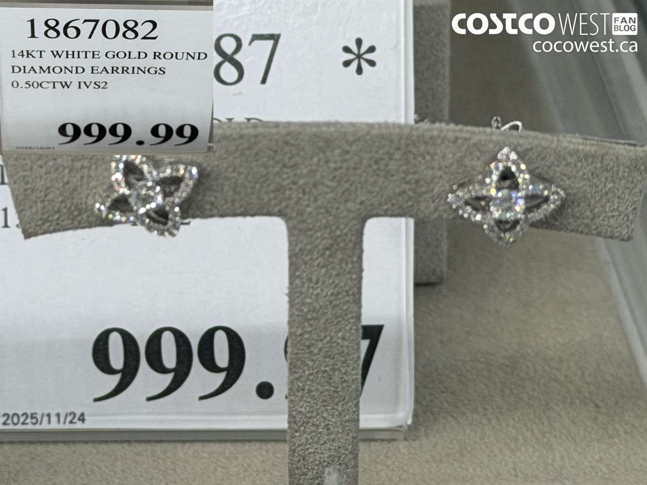 1867082 14KT WHITE GOLD ROUND DIAMOND EARRINGS 0.50CTW IVS2 $999.99
