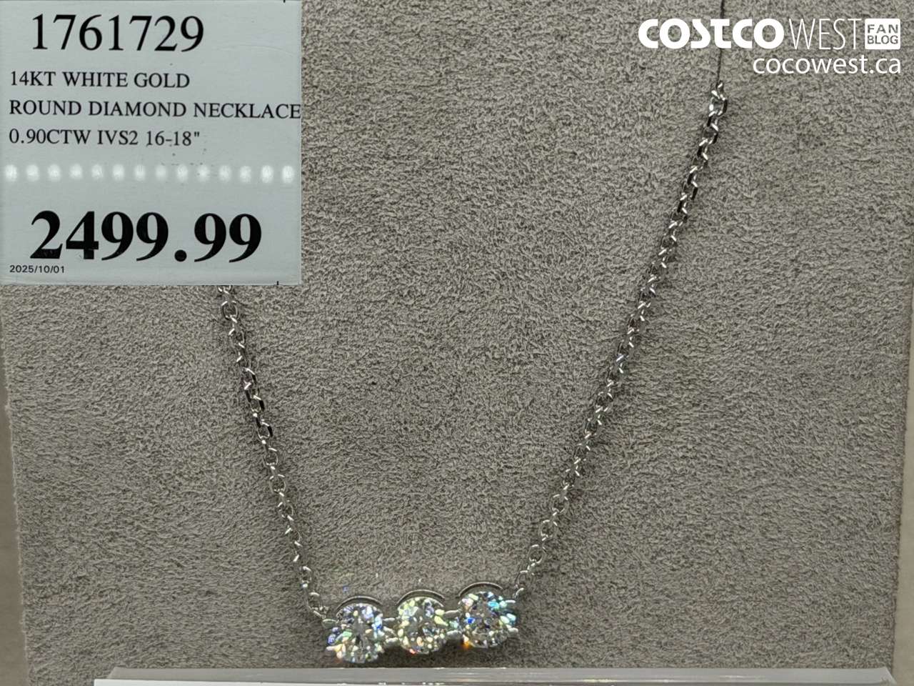 1761729 14KT WHITE GOLD ROUND DIAMOND NECKLACE 0.90CTW IVS2 16-18