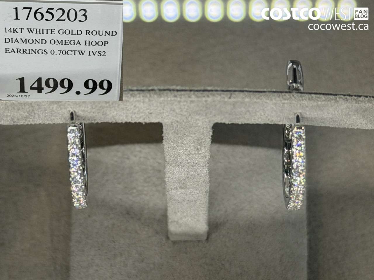 1765203 14KT WHITE GOLD ROUND DIAMOND OMEGA HOOP EARRINGS 0.70CTW IVS2 $1499.99