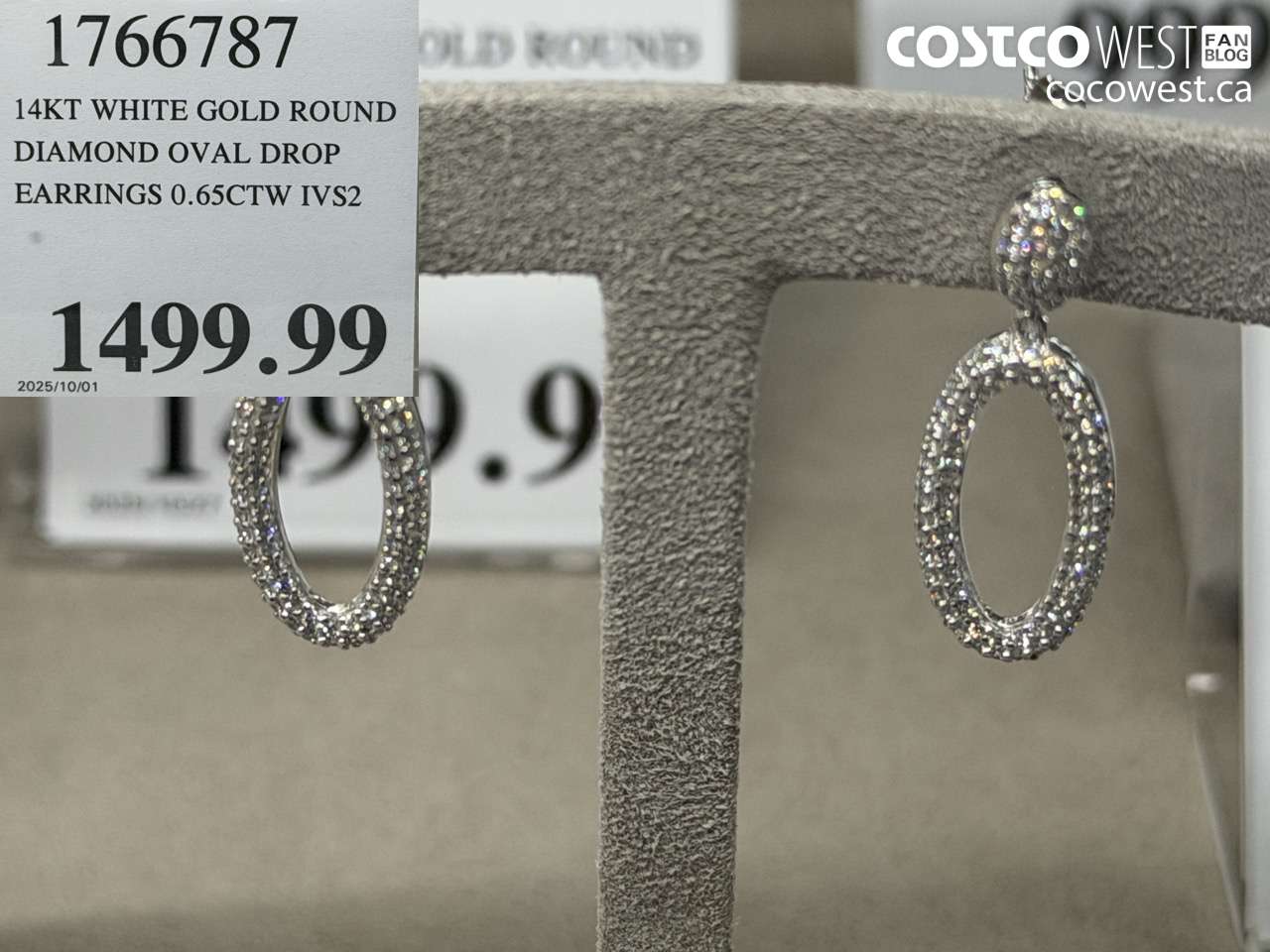 1766787 14KT WHITE GOLD ROUND DIAMOND OVAL DROP EARRINGS 0.65CTW IVS2 $1499.99
