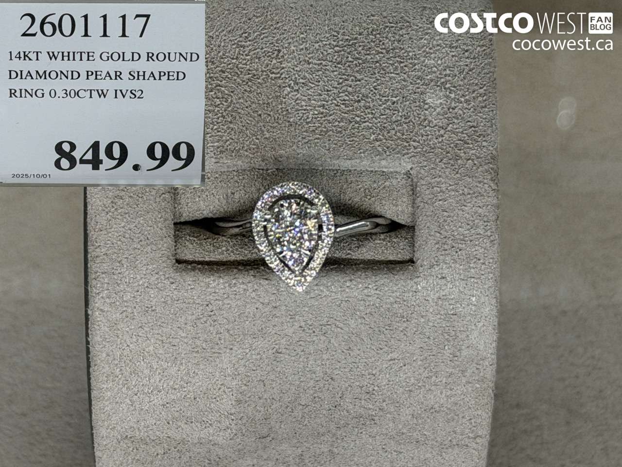 2601117 14KT WHITE GOLD ROUND DIAMOND PEAR SHAPED RING 0.30CTW IVS2 $849.99