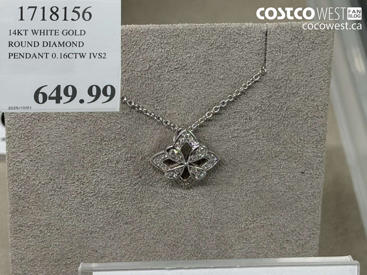 1718156 14KT WHITE GOLD ROUND DIAMOND PENDANT 0.16CTW IVS2 $649.99