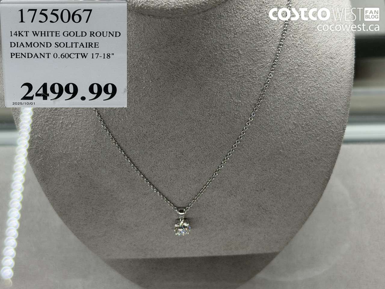 1755067 14KT WHITE GOLD ROUND DIAMOND SOLITAIRE PENDANT 0.60CTW 17-18