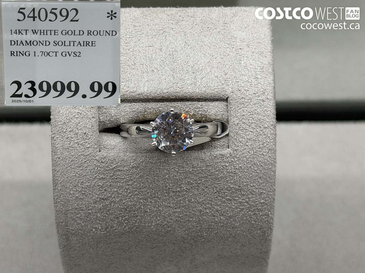 540592 14KT WHITE GOLD ROUND DIAMOND SOLITAIRE RING 1.70CT GVS2 $23999.99