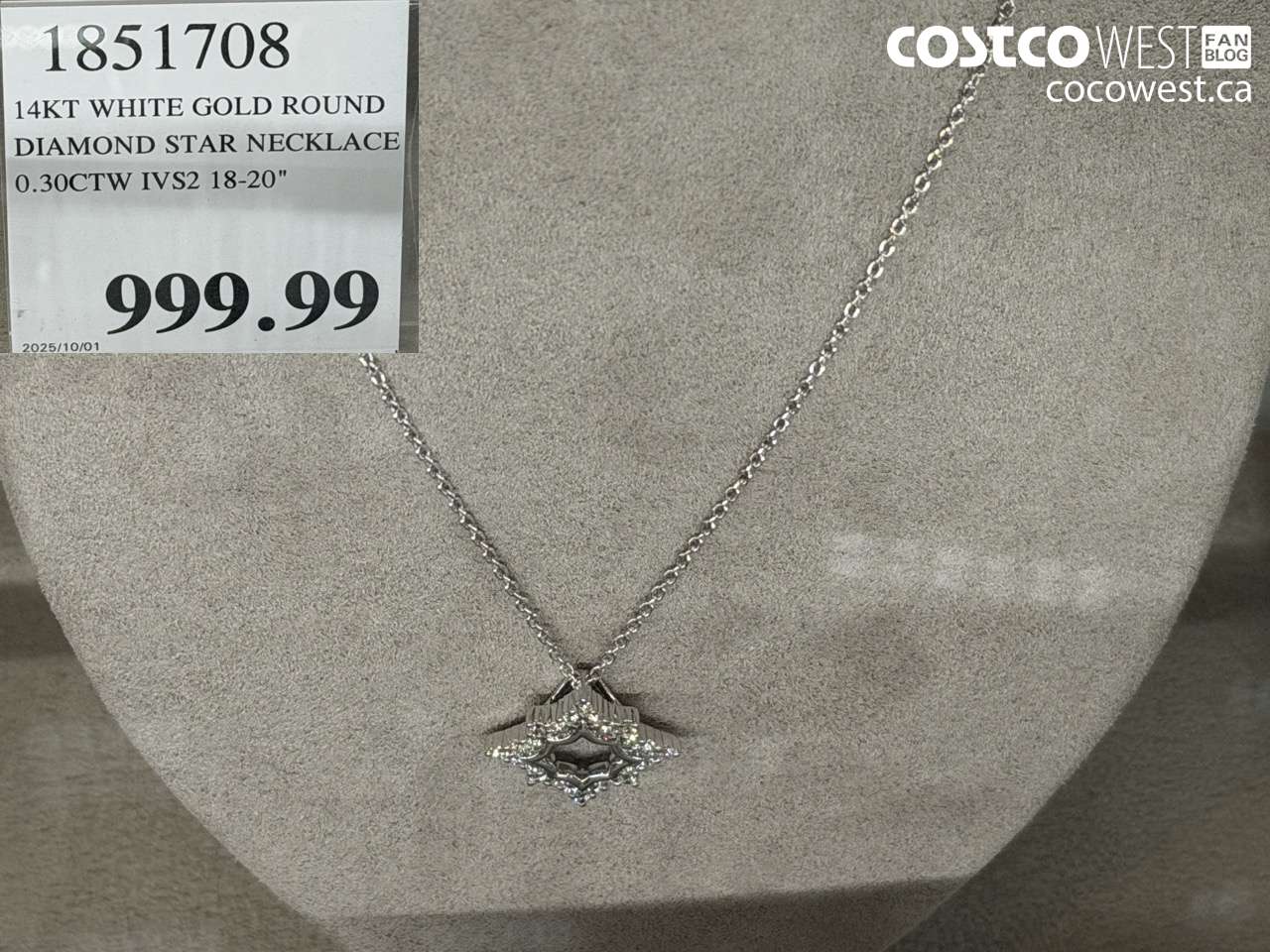 1851708 14KT WHITE GOLD ROUND DIAMOND STAR NECKLACE 0.30CTW IVS2 18-20