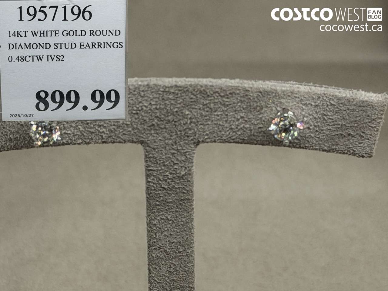 1957196 14KT WHITE GOLD ROUND DIAMOND STUD EARRINGS 0.48CTW IVS2 $899.99