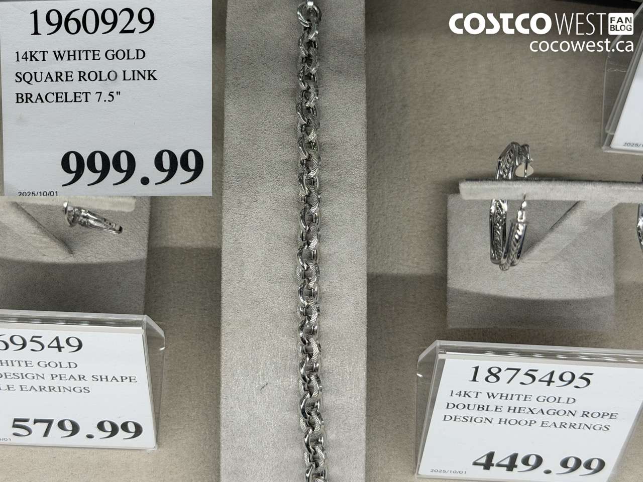 1960929 14KT WHITE GOLD SQUARE ROLO LINK BRACELET 7.5