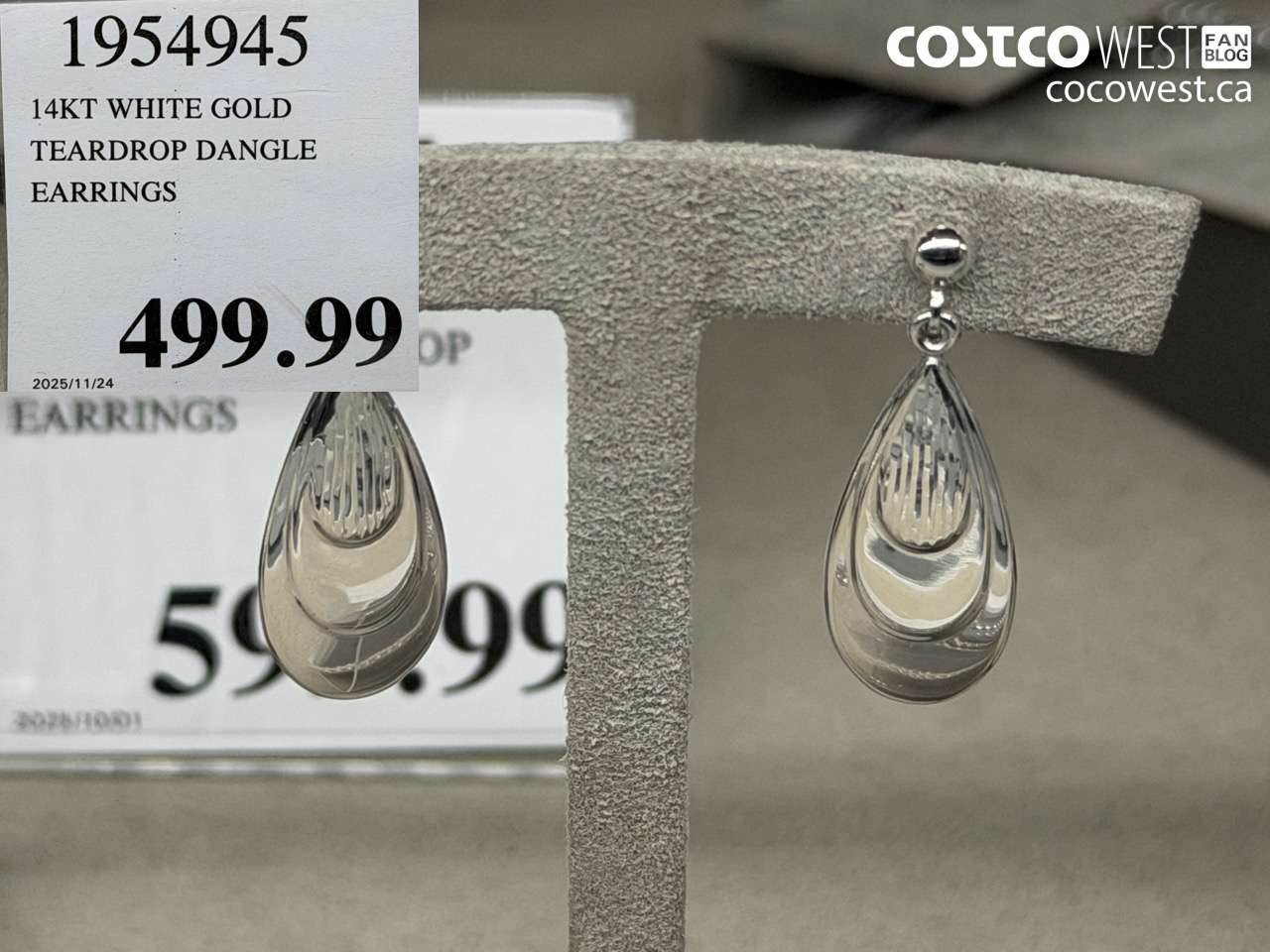 1954945 14KT WHITE GOLD TEARDROP DANGLE EARRINGS $499.99