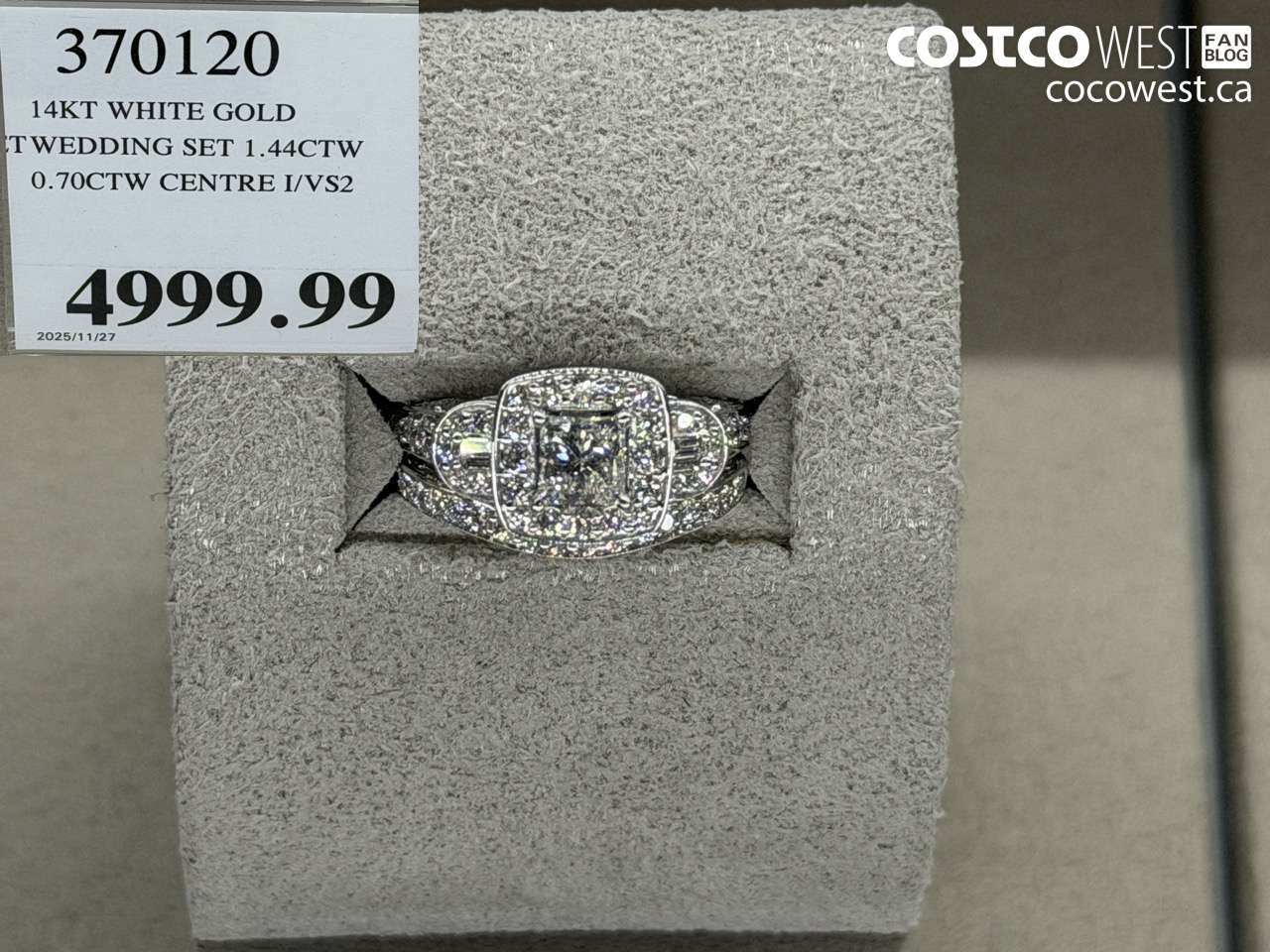 370120 14KT WHITE GOLD WEDDING SET 1.44 CTW 0.70CTW CENTRE I/VS2 $4999.99