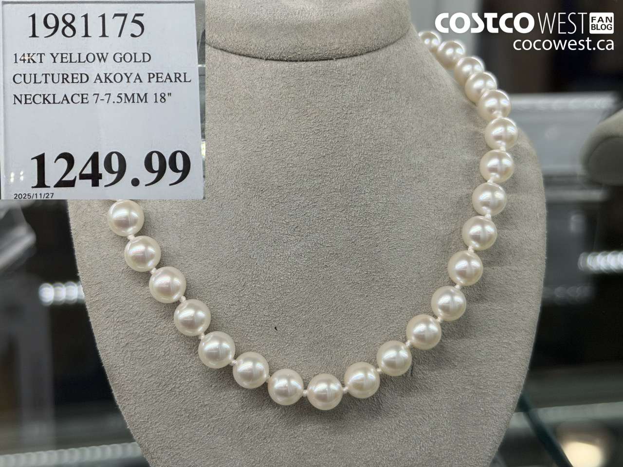 1981175 14KT YELLOW GOLD CULTURED AKOYA PEARL NECKLACE 7-7.5MM 18