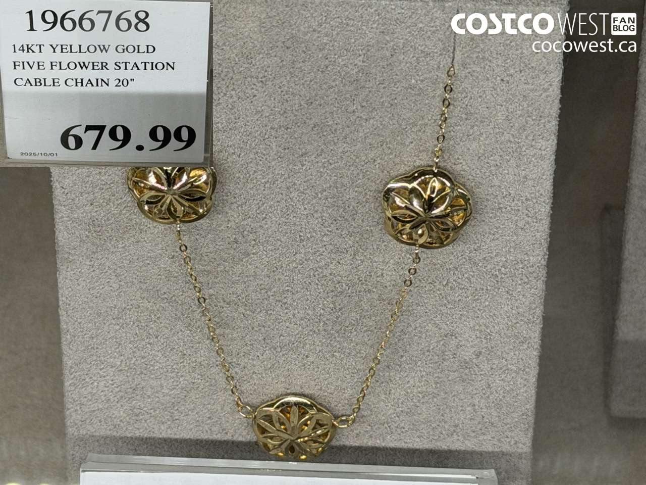 1966768 14KT YELLOW GOLD FIVE FLOWER STATION CABLE CHAIN 20