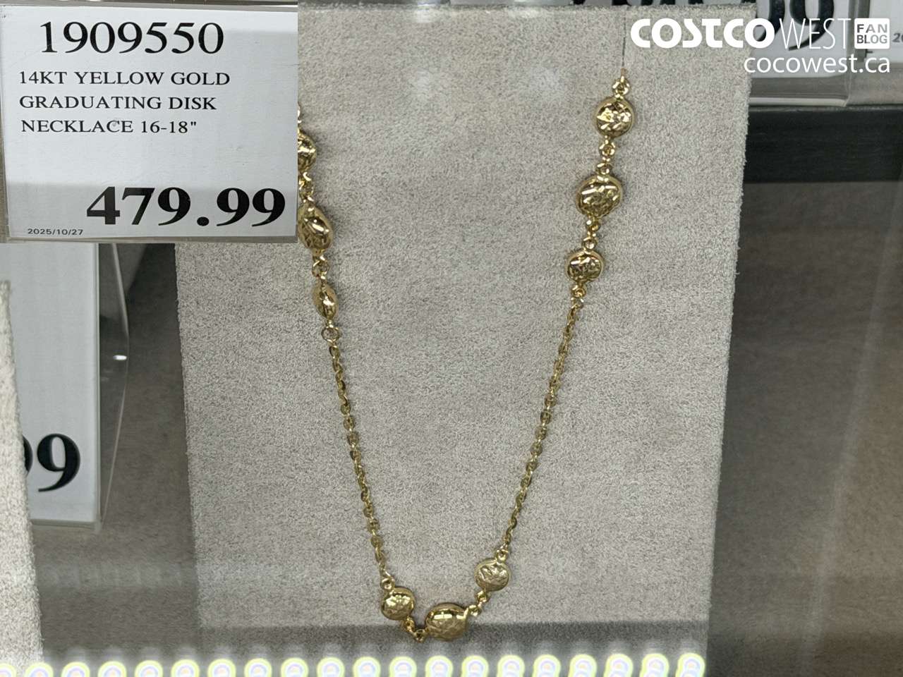 1909550 14KT YELLOW GOLD GRADUATING DISK NECKLACE 16-18