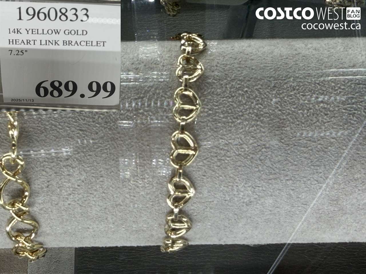 1960833 14KT YELLOW GOLD HEART LINK BRACELET 7.25