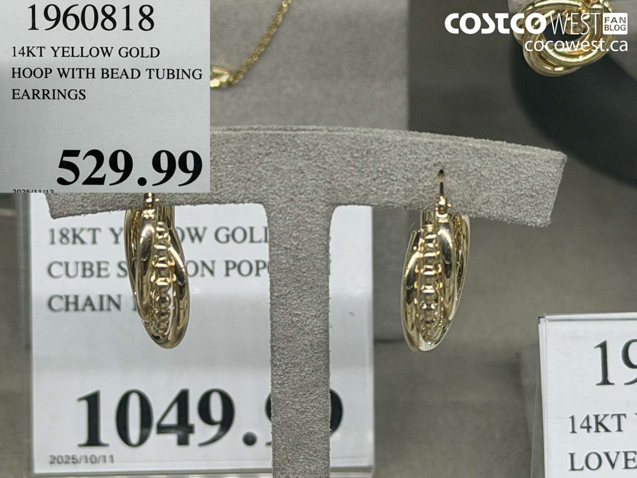 1960818 14KT YELLOW GOLD HOOP WITH BEAD TUBING EARRINGS $529.99