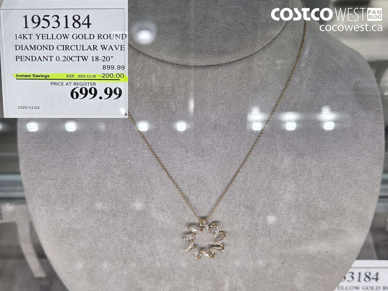 1953184 14KT YELLOW GOLD ROUND DIAMOND CIRCULAR WAVE PENDANT 0.20CTW 18-20