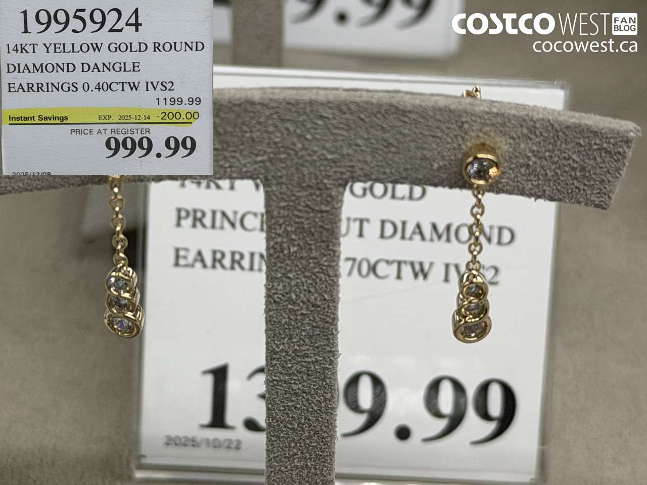1995924 14KT YELLOW GOLD ROUND DIAMOND DANGLE EARRINGS 0.40CTW IVS2 ($200.00 INSTANT SAVINGS EXPIRES ON 2025-12-14) $999.99