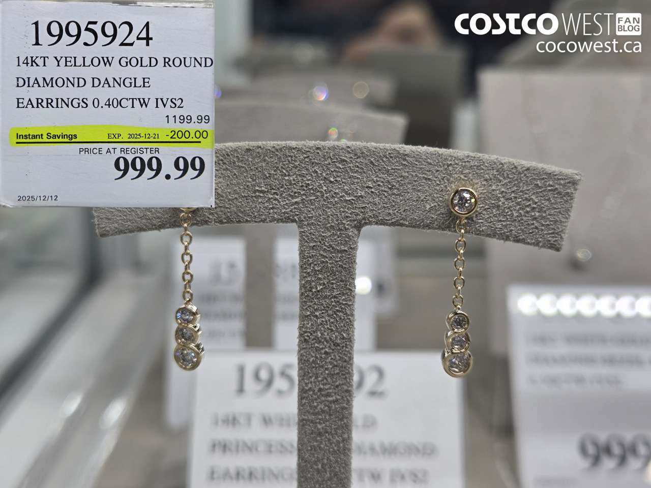 1995924 14KT YELLOW GOLD ROUND DIAMOND DANGLE EARRINGS 0.40CTW IVS2 ($200.00 INSTANT SAVINGS EXPIRES ON 2025-12-21) $999.99