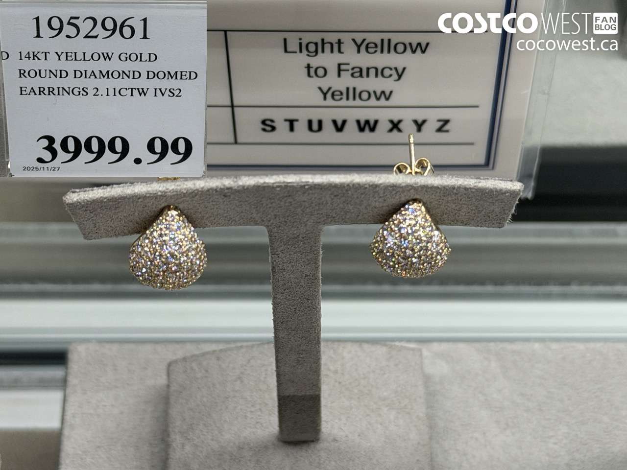 1952961 14KT YELLOW GOLD ROUND DIAMOND DOMED EARRINGS 2.11CTW IVS2 $3999.99