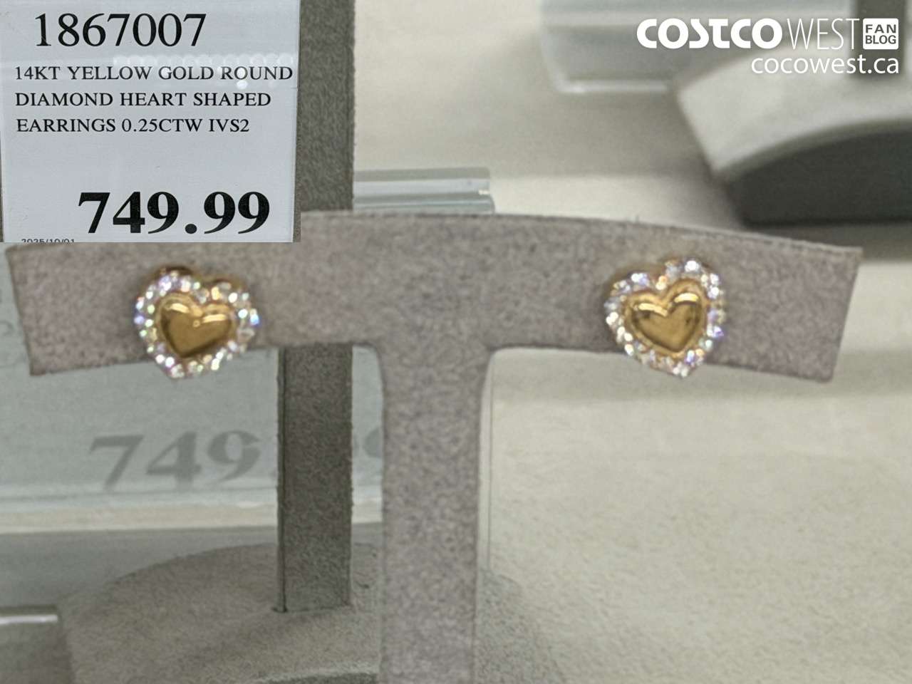 1867007 14KT YELLOW GOLD ROUND DIAMOND HEART SHAPED EARRINGS 0.25CTW IVS2 $749.99