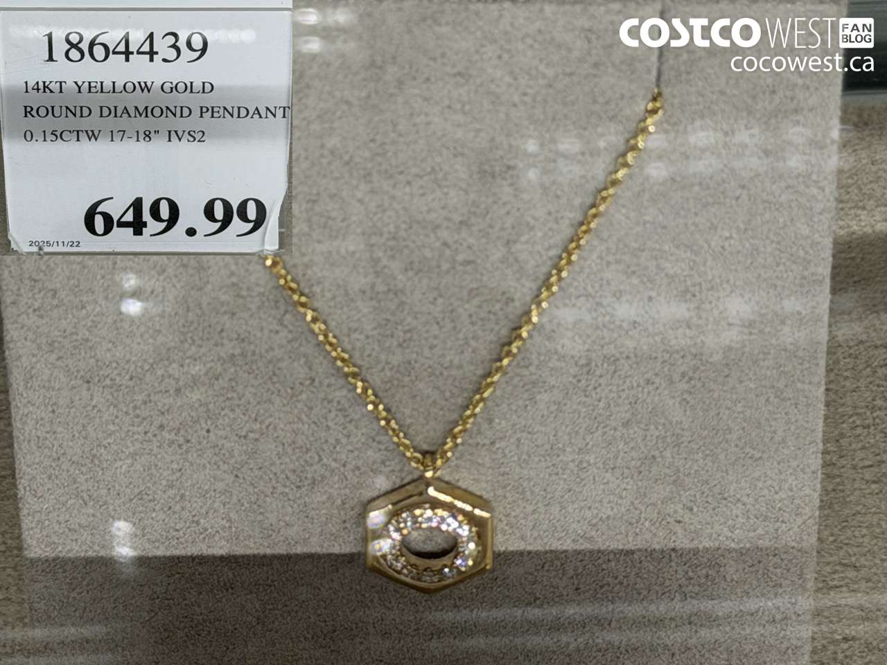 1864439 14KT YELLOW GOLD ROUND DIAMOND PENDANT 0.15CTW 17-18