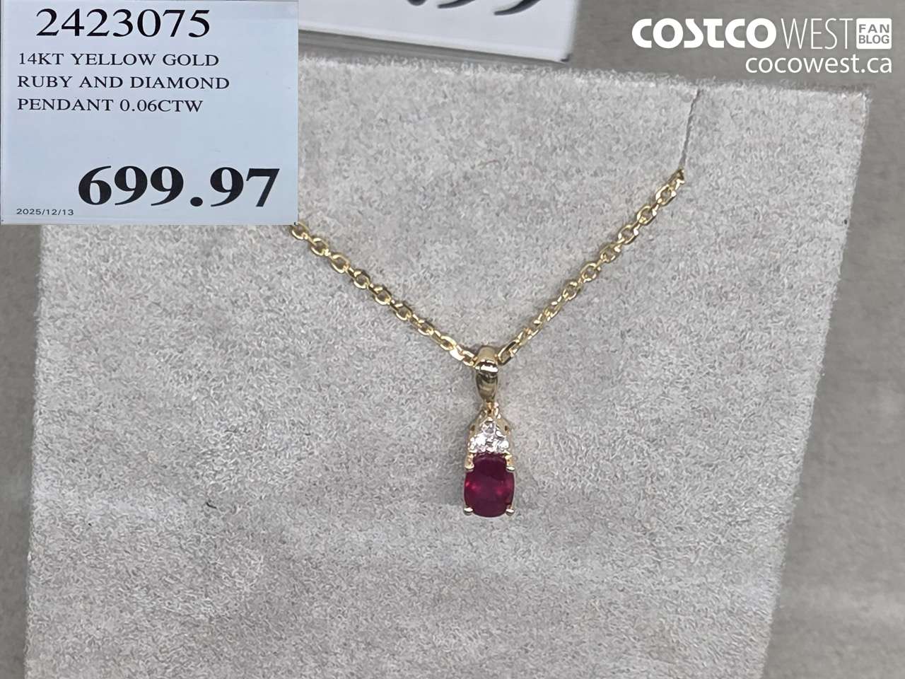 2423075 14KT YELLOW GOLD RUBY AND DIAMOND PENDANT 0.06CTW $699.97