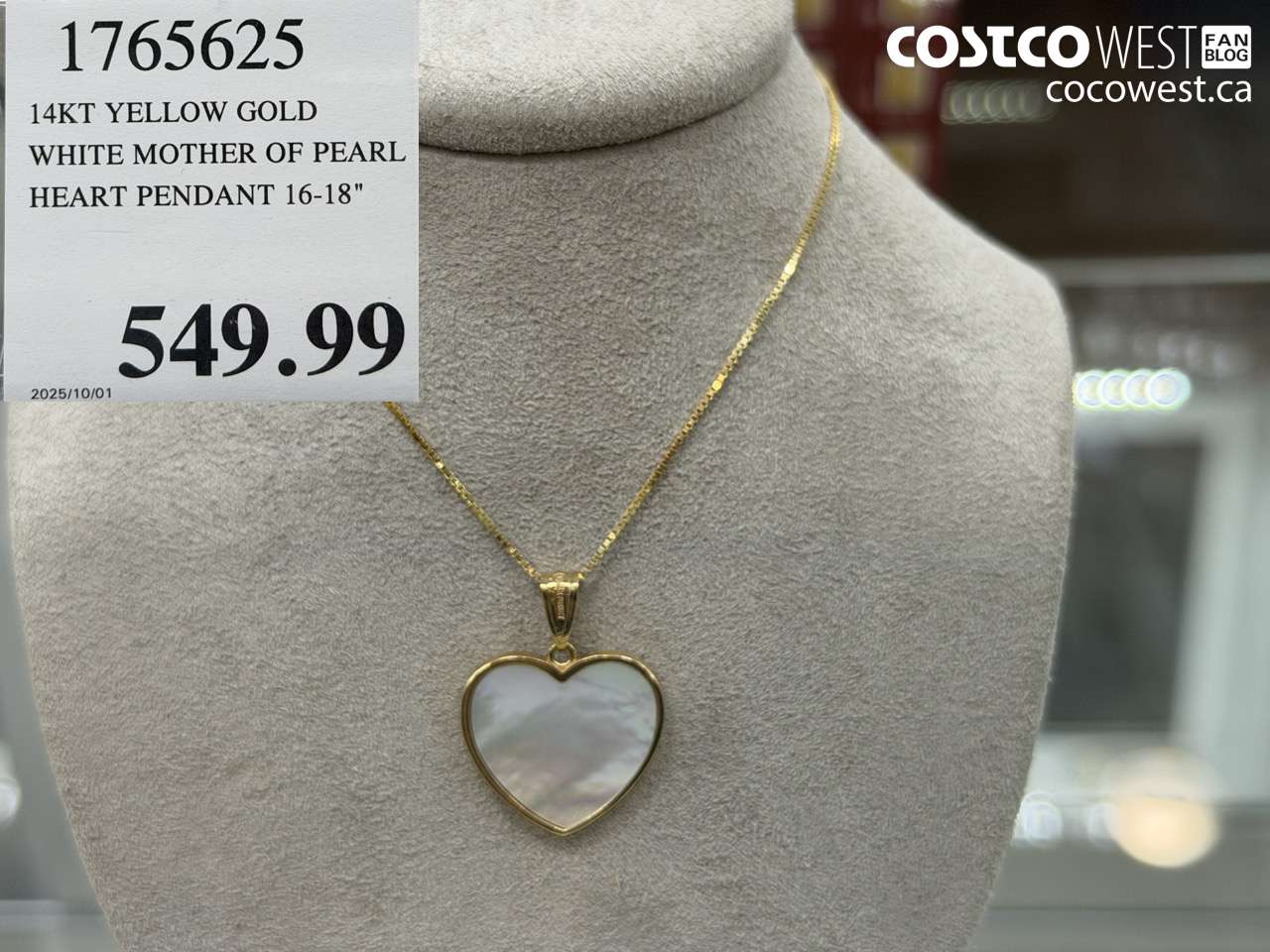 1765625 14KT YELLOW GOLD WHITE MOTHER OF PEARL HEART PENDANT 16-18