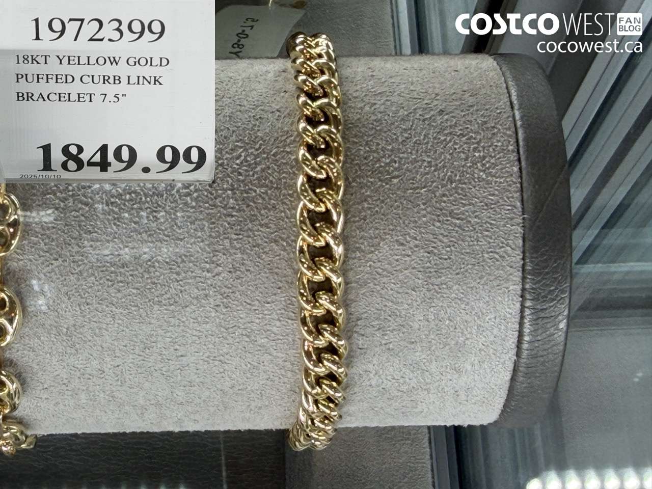 1972399 18KT YELLOW GOLD PUFFED CURB LINK BRACELET 7.5