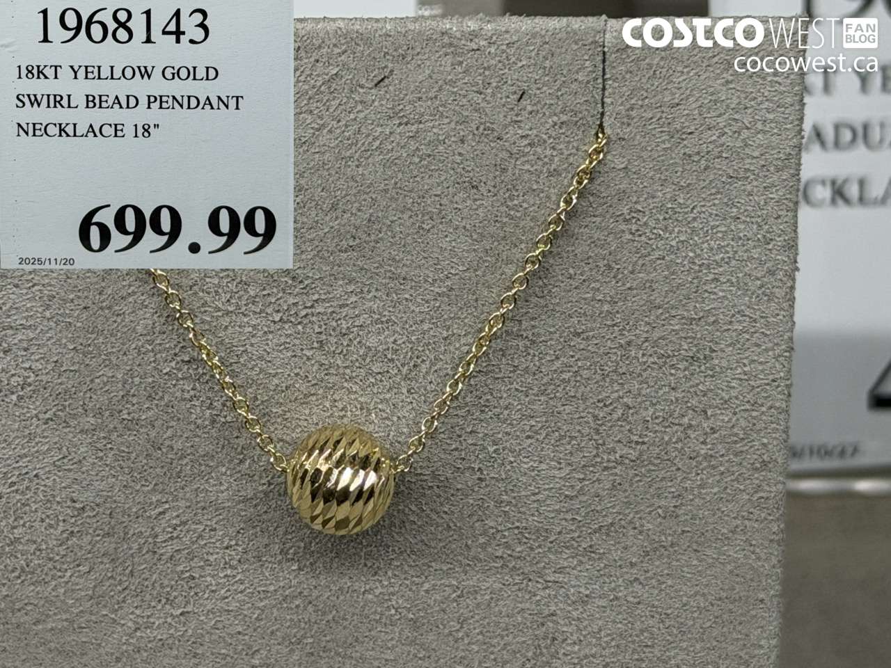 1968143 18KT YELLOW GOLD SWIRL BEAD PENDANT NECKLACE 18