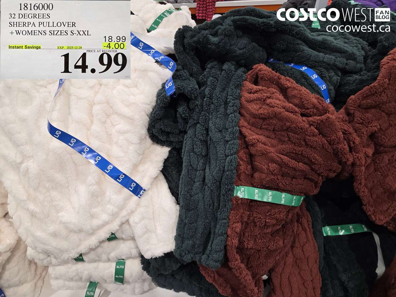 1816000 32 DEGEES SHERPA PULLOVER LADIES SIZES S-XXL ($4.00 INSTANT SAVINGS EXPIRES ON 2025-12-28) $14.99