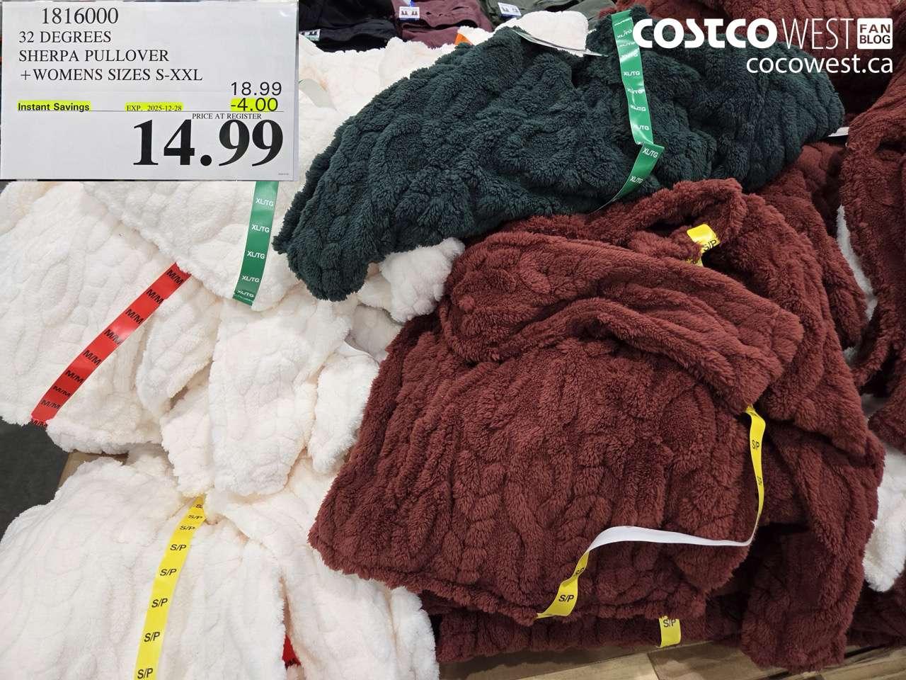 1816000 32 DEGEES SHERPA PULLOVER LADIES SIZES S-XXL ($4.00 INSTANT SAVINGS EXPIRES ON 2025-12-28) $14.99