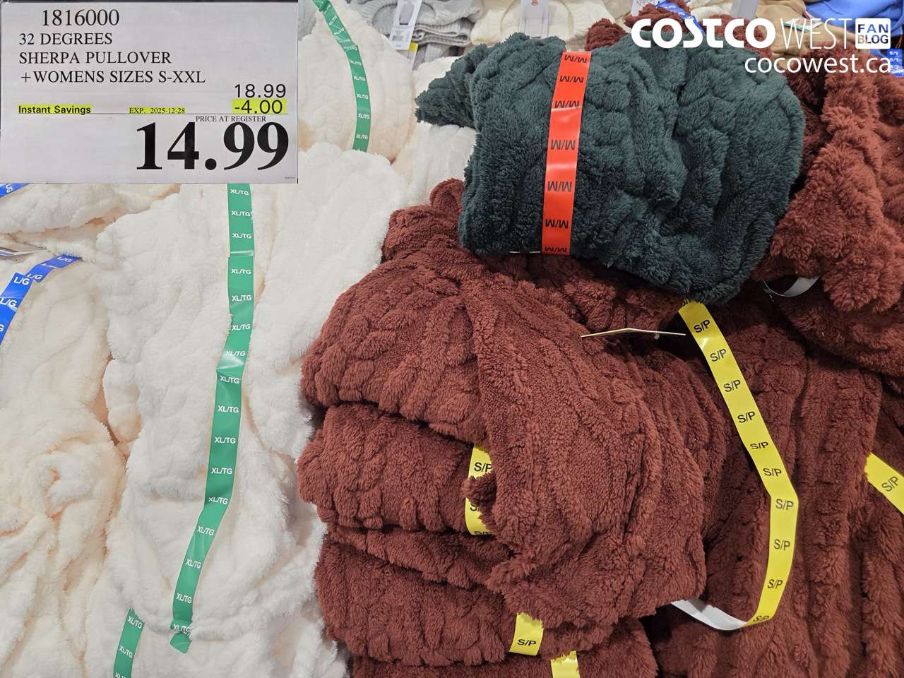 1816000 32 DEGEES SHERPA PULLOVER LADIES SIZES S-XXL ($4.00 INSTANT SAVINGS EXPIRES ON 2025-12-28) $14.99