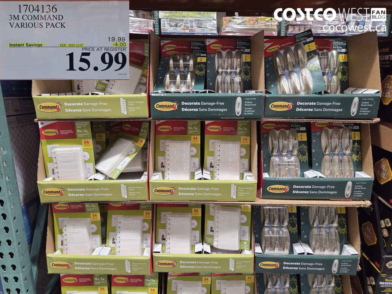 1704136 3M COMMAND VARIOUS PACK ($4.00 INSTANT SAVINGS EXPIRES ON 2025-12-07) $15.99