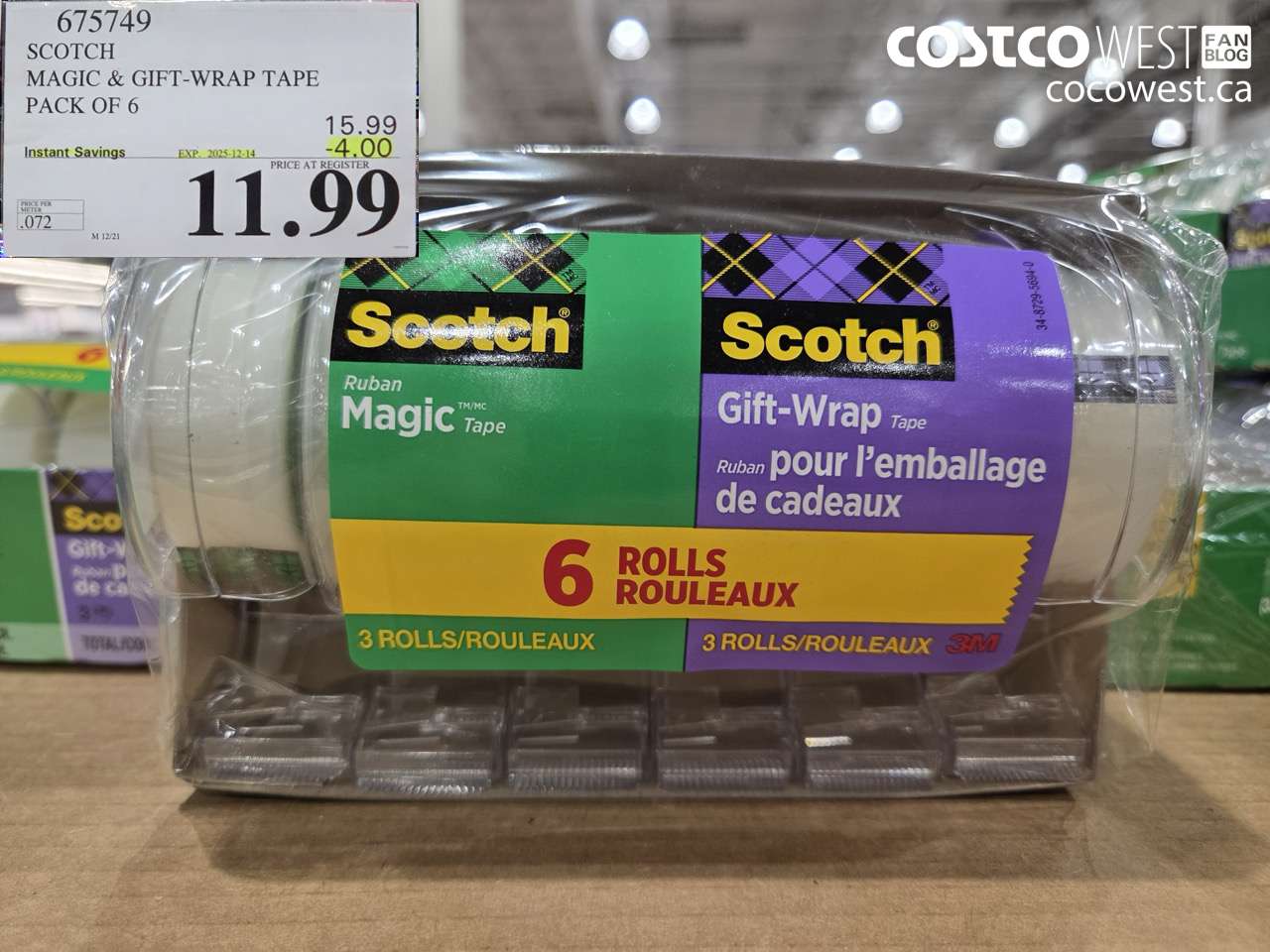 675749 3M SCOTCH MAGIC TAPE/GIFT WRAP TAPE 6PK ($4.00 INSTANT SAVINGS EXPIRES ON 2025-12-14) $11.99