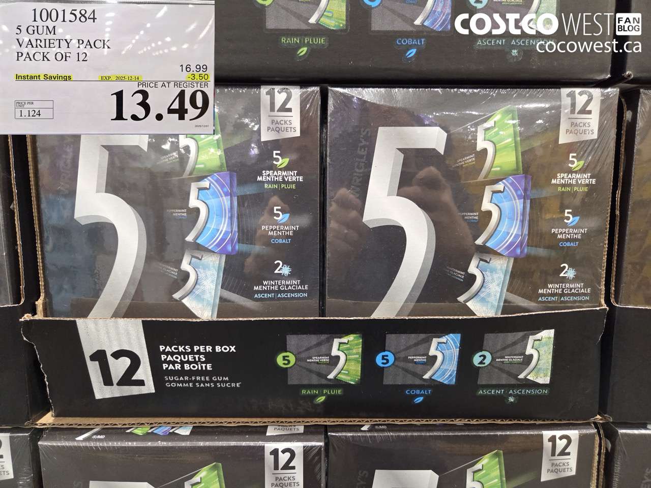 1001584 5 GUM VARIETY PACK 12 PACK ($3.50 INSTANT SAVINGS EXPIRES ON 2025-12-14) $13.49