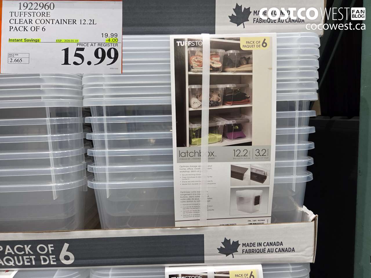 1922960 ACCENT CLEAR CONTAINER 12.2L PACK OF 6 ($4.00 INSTANT SAVINGS EXPIRES ON 2026-01-18) $15.99