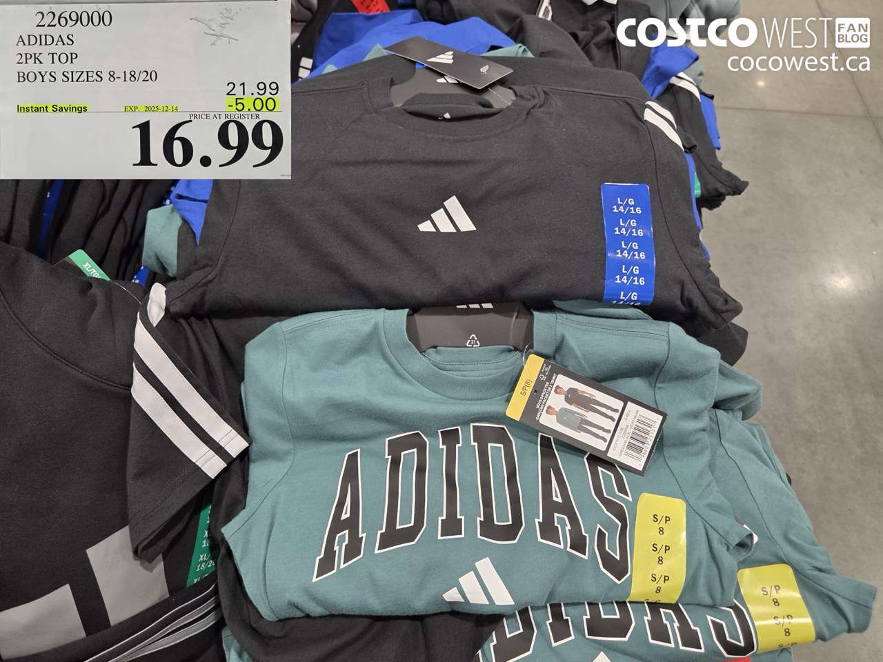 2269000 ADIDAS 2PK TOP BOYS SIZES 8-18/20 ($5.00 INSTANT SAVINGS EXPIRES ON 2025-12-14) $16.99