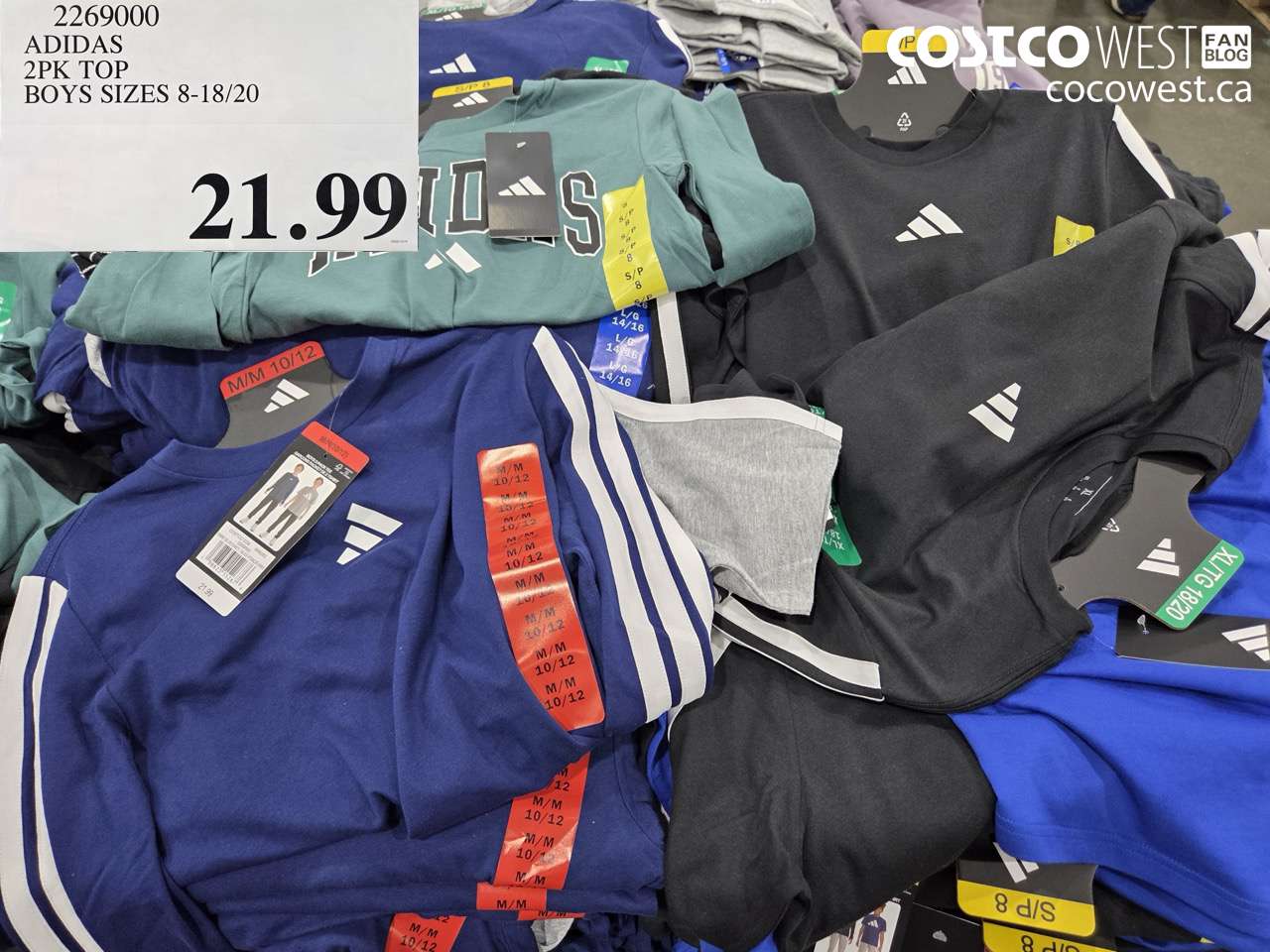 2269000 ADIDAS 2PK TOP BOYS SIZES 8-18/20 $21.99