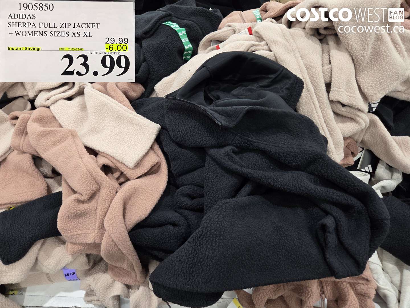 1905850 ADIDAS SHERPA FULL ZIP JACKET WOMENS SIZES XS-XL ($6.00 INSTANT SAVINGS EXPIRES ON 2025-12-07) $23.99