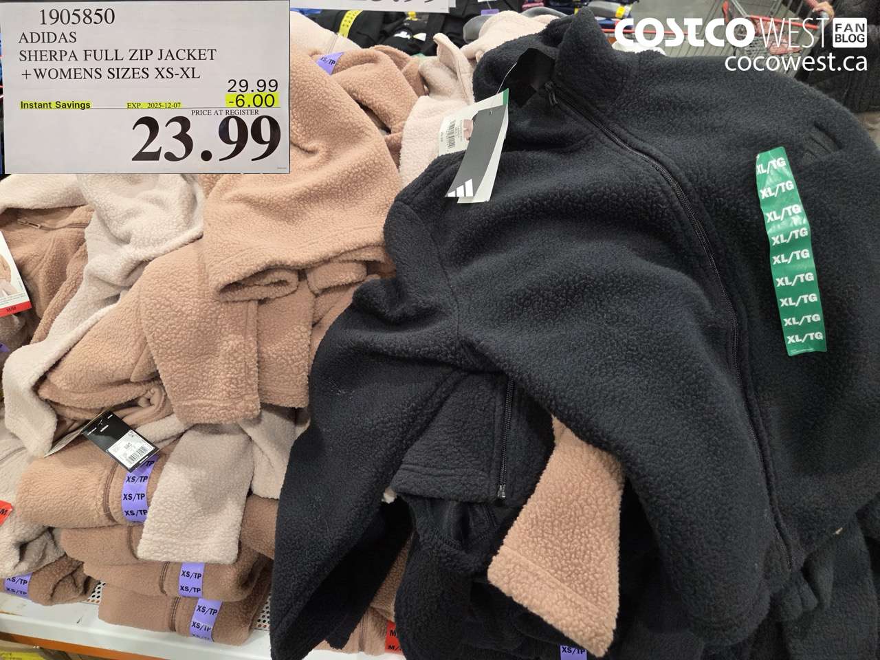 1905850 ADIDAS SHERPA FULL ZIP JACKET WOMENS SIZES XS-XL ($6.00 INSTANT SAVINGS EXPIRES ON 2025-12-07) $23.99