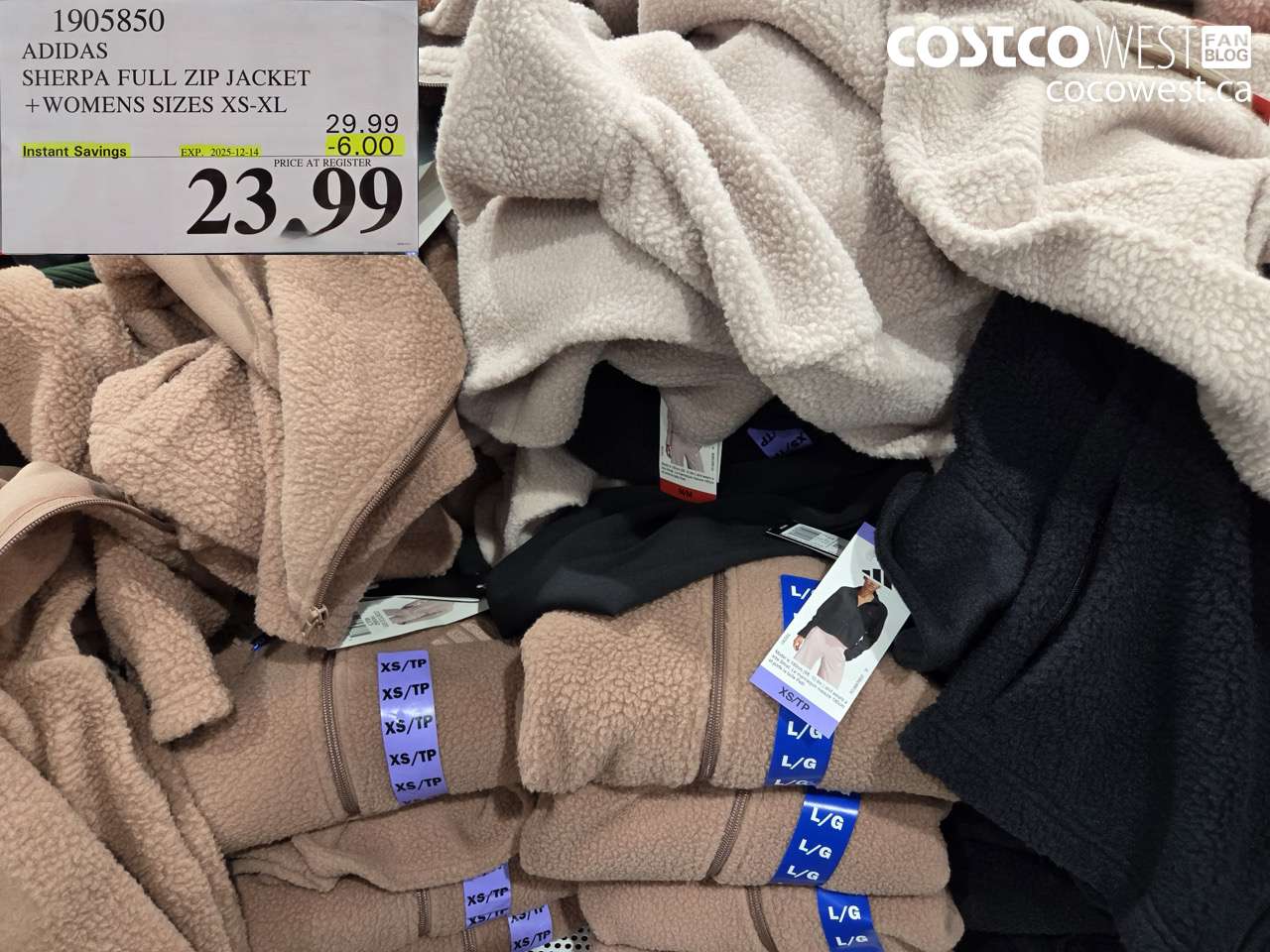 1905850 ADIDAS SHERPA FULL ZIP JACKET WOMENS SIZES XS-XL ($6.00 INSTANT SAVINGS EXPIRES ON 2025-12-14) $23.99