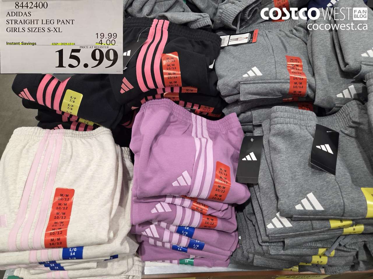 8442400 ADIDAS STRAIGHT LEG PANT GIRLS SIZES S-XL  ($4.00 INSTANT SAVINGS EXPIRES ON 2025-12-14) $15.99