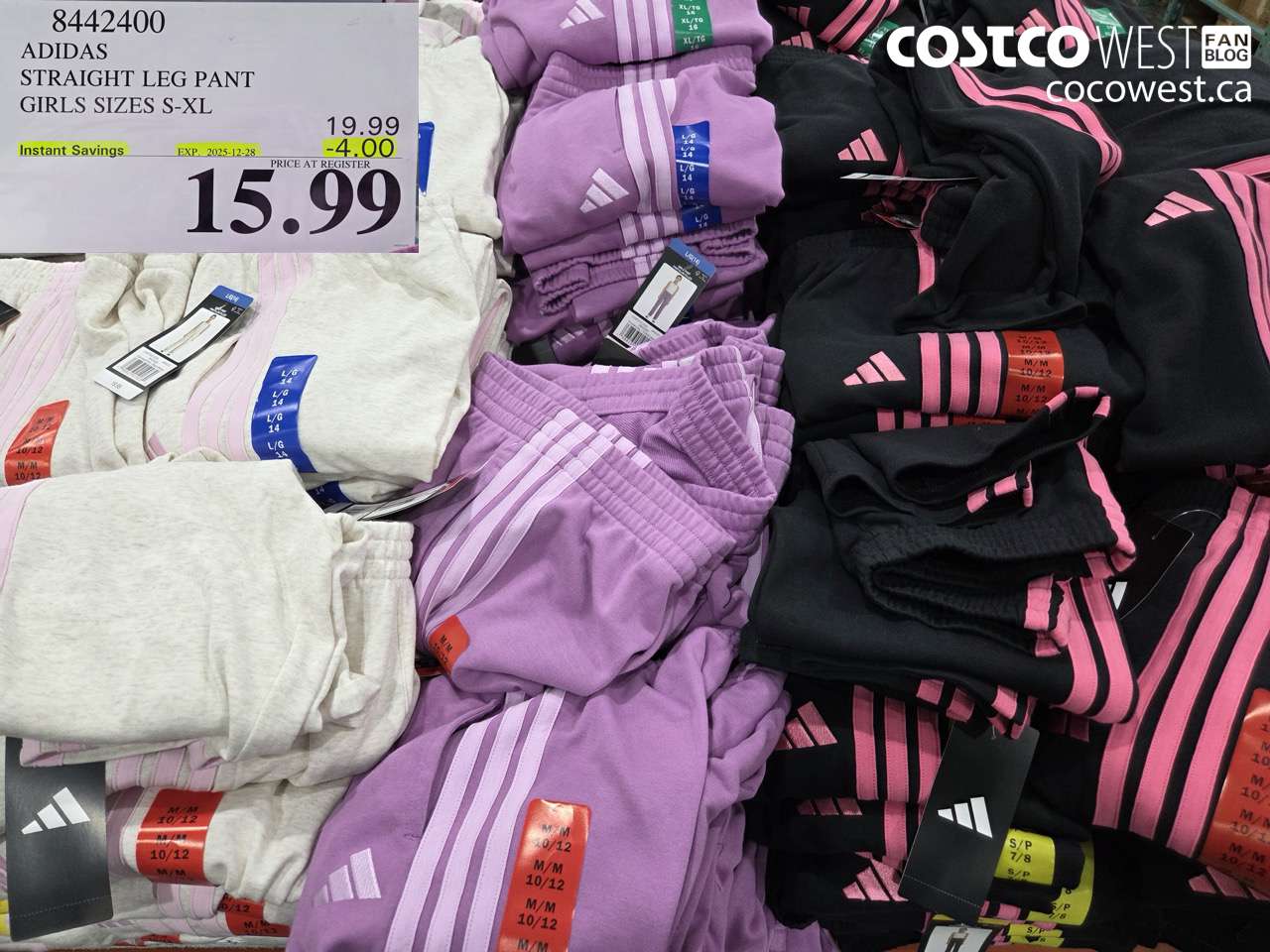8442400 ADIDAS STRAIGHT LEG PANT GIRLS SIZES S-XL  ($4.00 INSTANT SAVINGS EXPIRES ON 2025-12-28) $15.99