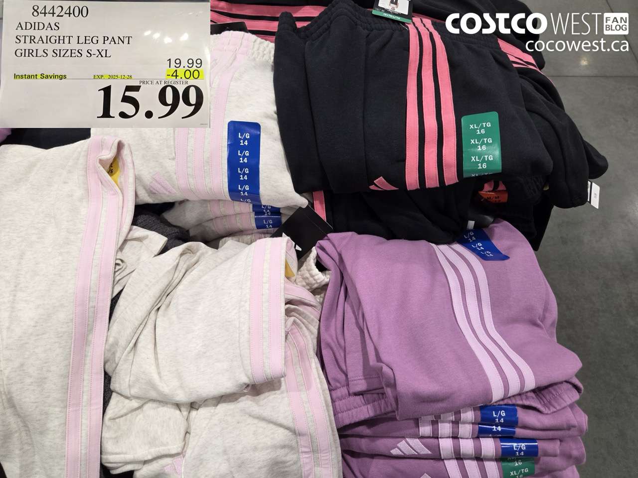 8442400 ADIDAS STRAIGHT LEG PANT GIRLS SIZES S-XL  ($4.00 INSTANT SAVINGS EXPIRES ON 2025-12-28) $15.99