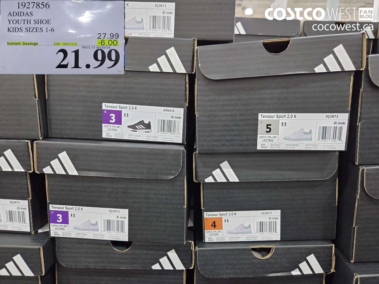 1927856 ADIDAS YOUTH SHOE KIDS SIZES 1-6 ($6.00 INSTANT SAVINGS EXPIRES ON 2025-12-21) $21.99