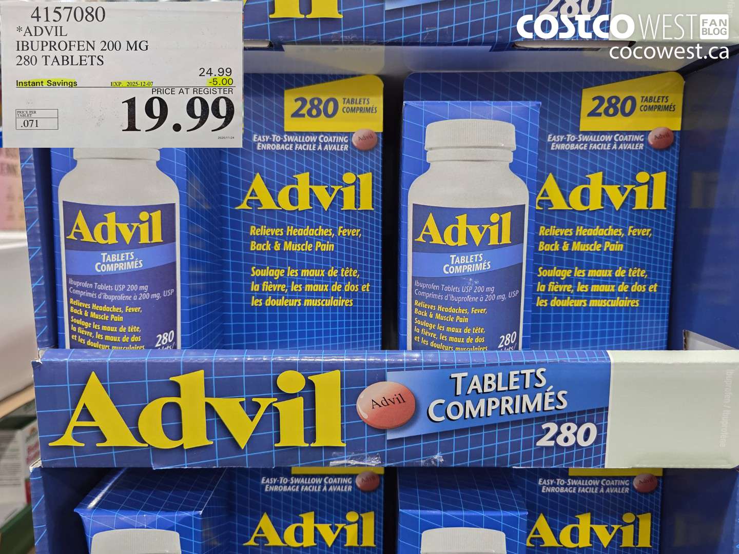 4157080 ADVIL 280 TABLETS IBUPROFEN 200MG ($5.00 INSTANT SAVINGS EXPIRES ON 2025-12-07) $19.99