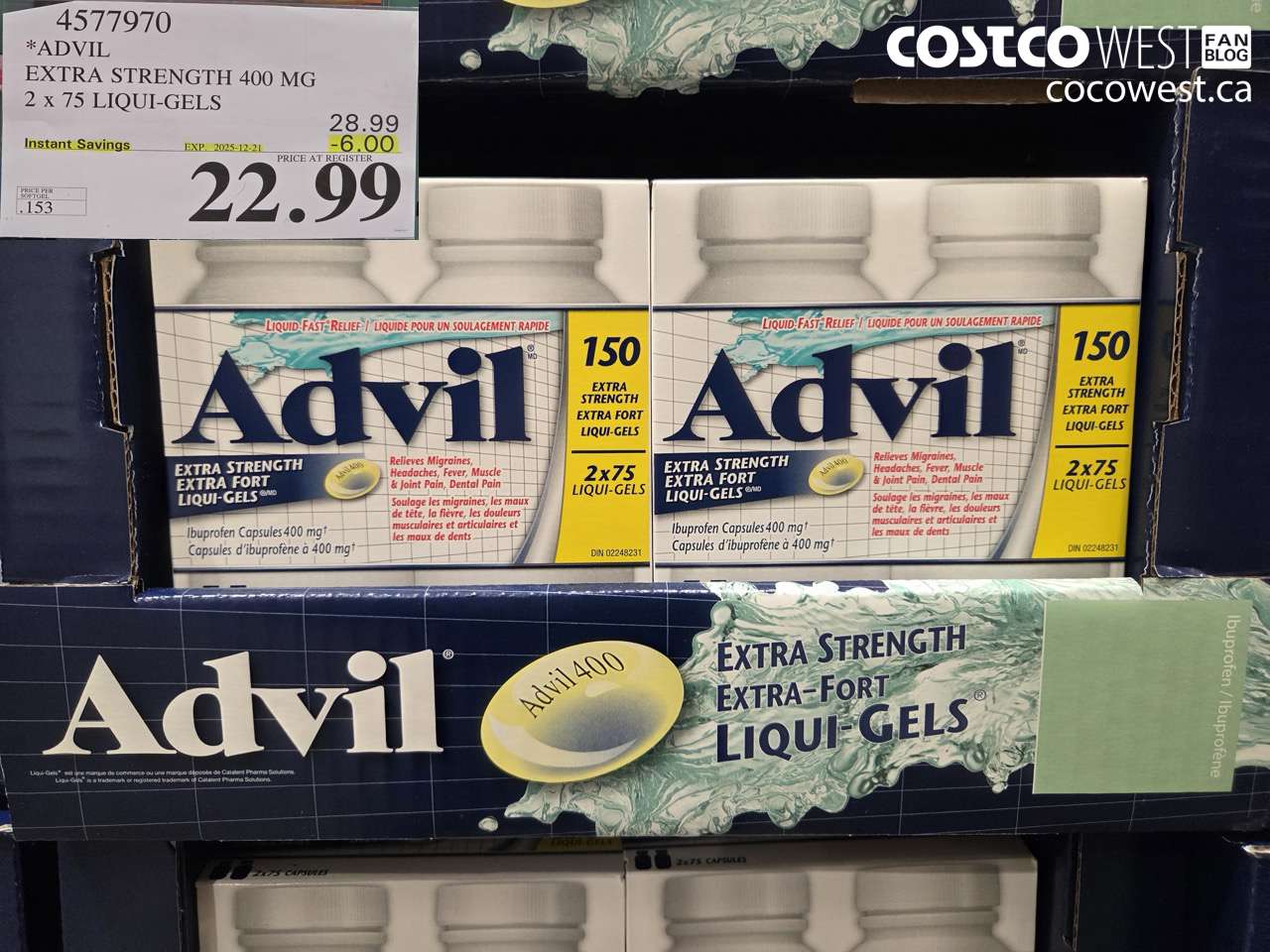 4577970 ADVIL EXTRA STRENGTH 400MG 2 X 75 LIQUI-GELS ($6.00 INSTANT SAVINGS EXPIRES ON 2025-12-21) $22.99